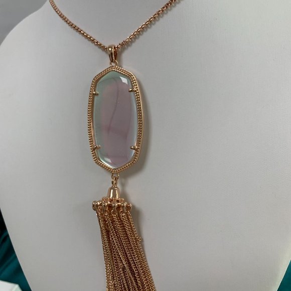 Kendra Scott Rayne Rose Gold Long Pendant Necklace Dichroic Glass - Picture 5 of 15